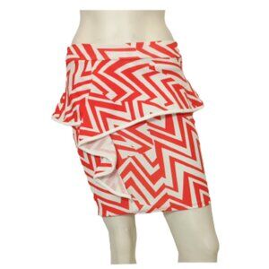 Trendy Red and White Zigzag Pattern Skirt in 96% Polyester and 4% Spandex for a